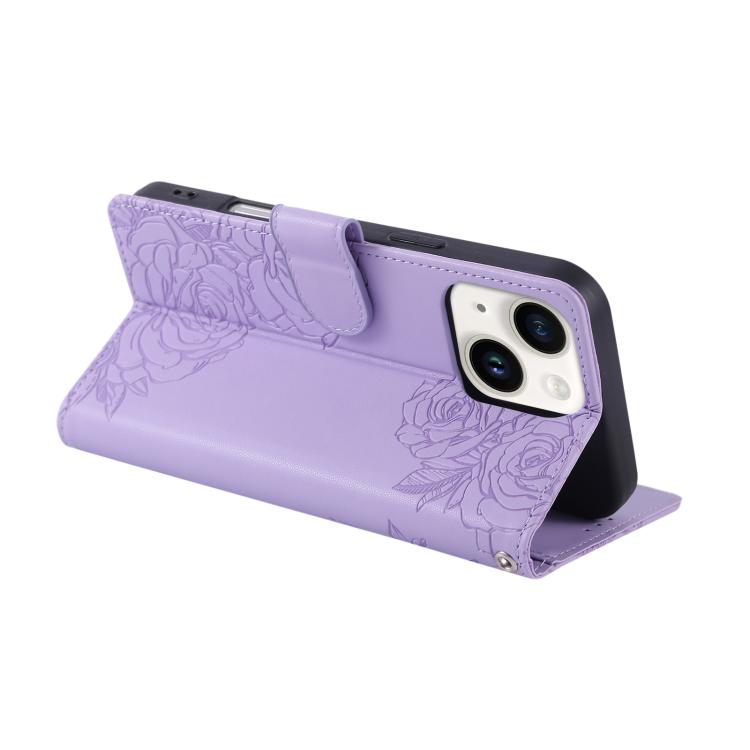 For iPhone 14 / 13 Rose Flower Embossed 3-Card Slots Leather Phone Case