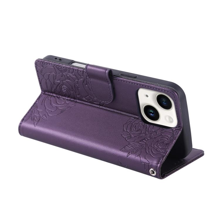 For iPhone 14 / 13 Rose Flower Embossed 3-Card Slots Leather Phone Case