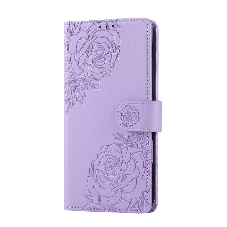 For iPhone 15 Pro Max Rose Flower Embossed 3-Card Slots Leather Phone Case