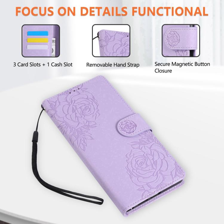 For iPhone 15 Pro Max Rose Flower Embossed 3-Card Slots Leather Phone Case