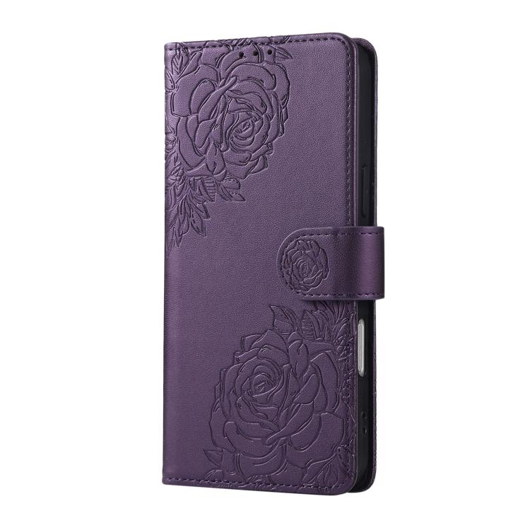 For iPhone 15 Pro Max Rose Flower Embossed 3-Card Slots Leather Phone Case
