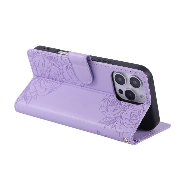 For iPhone 15 Pro Rose Flower Embossed 3-Card Slots Leather Phone Case