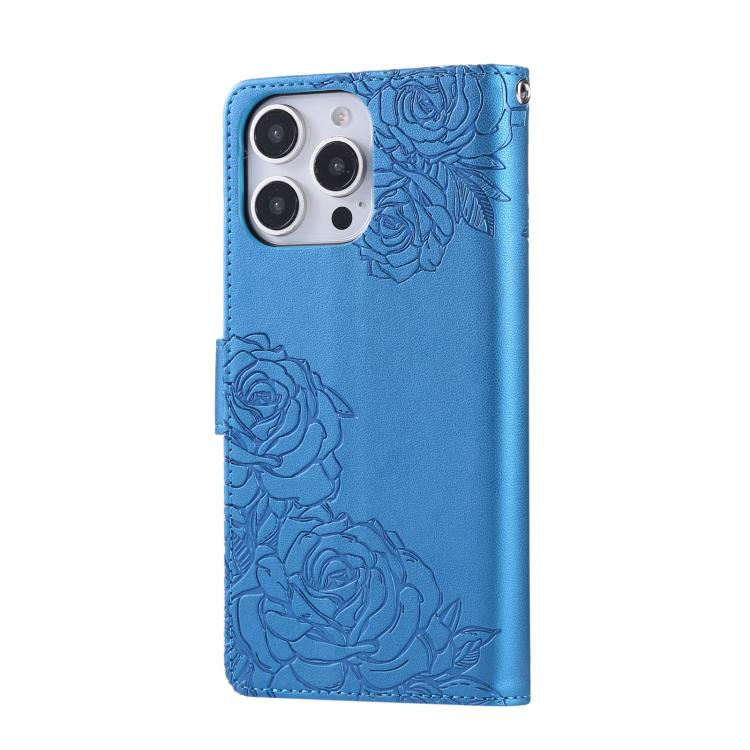 For iPhone 13 Pro Rose Flower Embossed 3-Card Slots Leather Phone Case