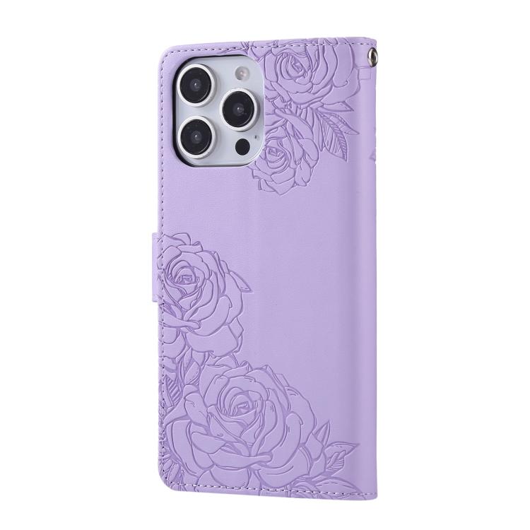 For iPhone 13 Pro Rose Flower Embossed 3-Card Slots Leather Phone Case