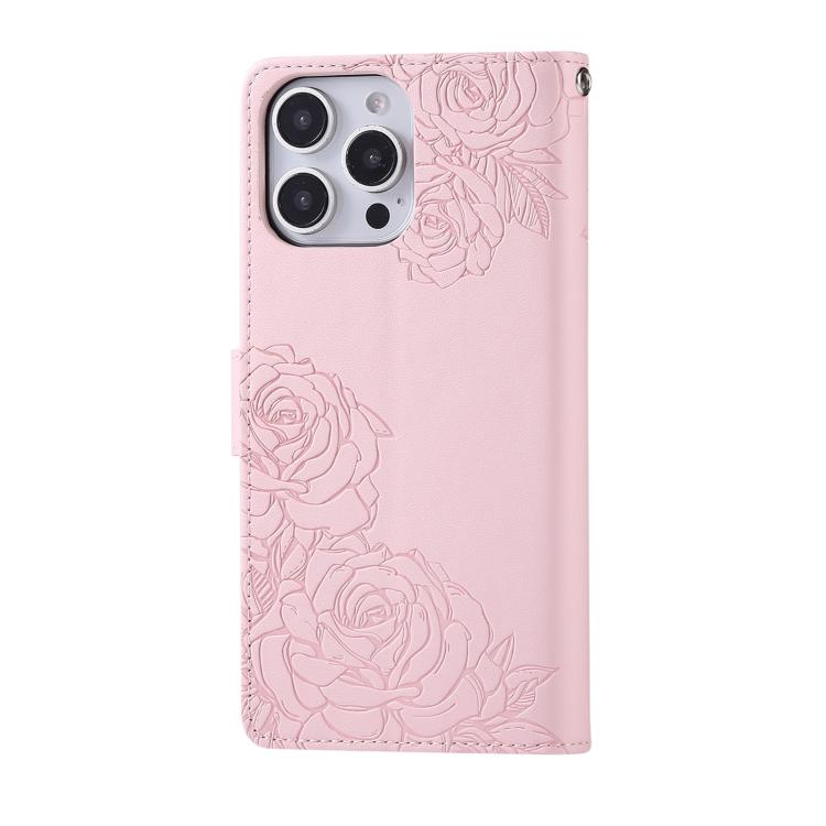 For iPhone 13 Pro Max Rose Flower Embossed 3-Card Slots Leather Phone Case