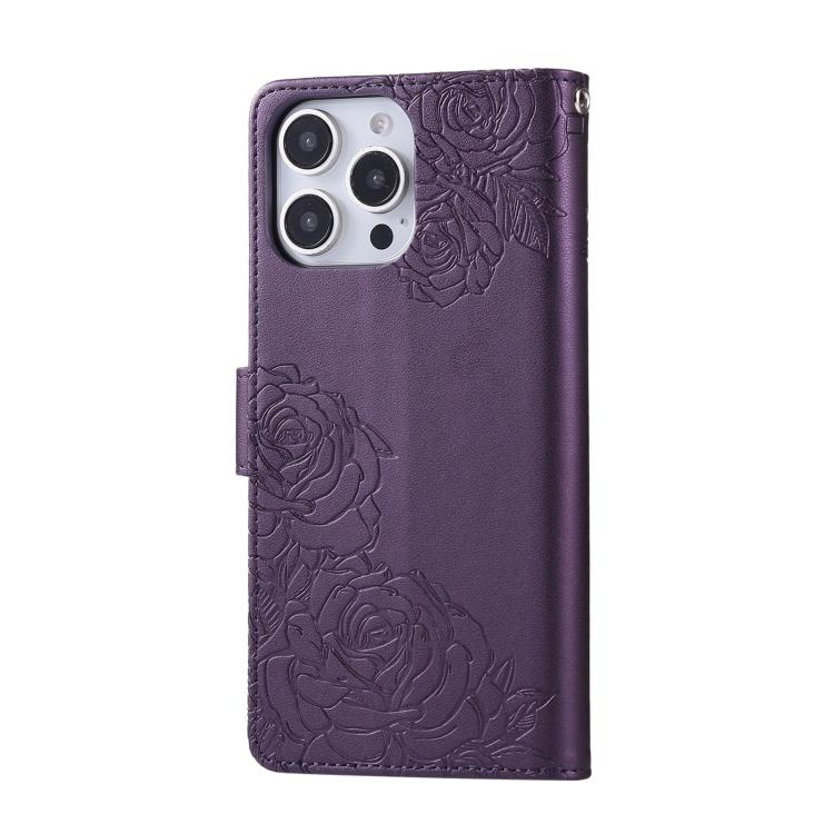 For iPhone 13 Pro Max Rose Flower Embossed 3-Card Slots Leather Phone Case