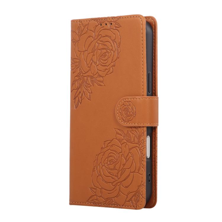 For iPhone 17 Pro Max Rose Flower Embossed 3-Card Slots Leather Phone Case