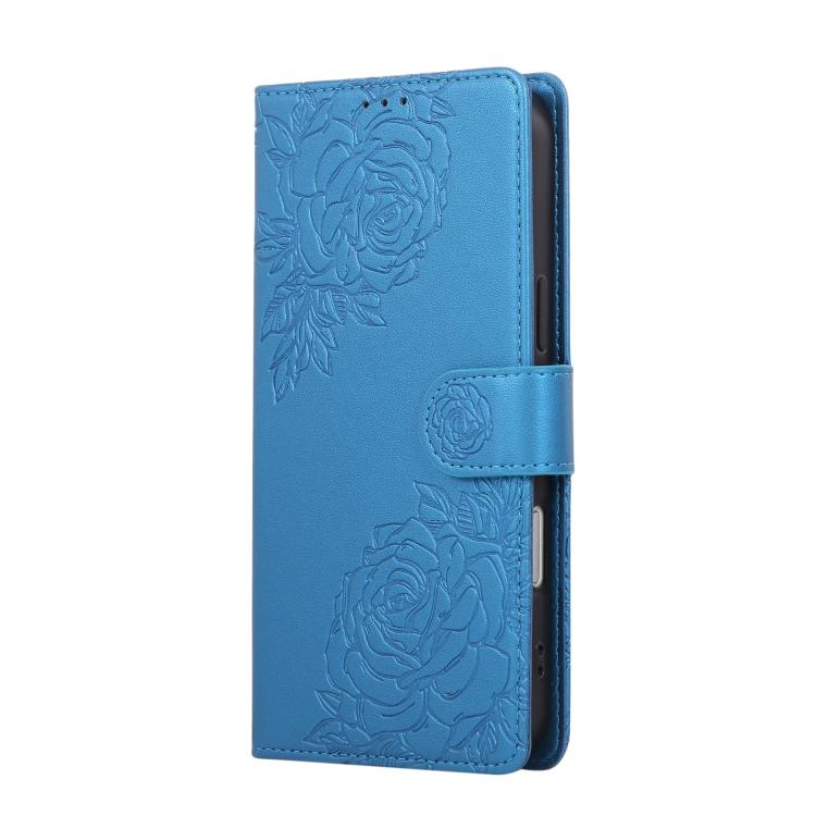 For iPhone 17 Pro Max Rose Flower Embossed 3-Card Slots Leather Phone Case