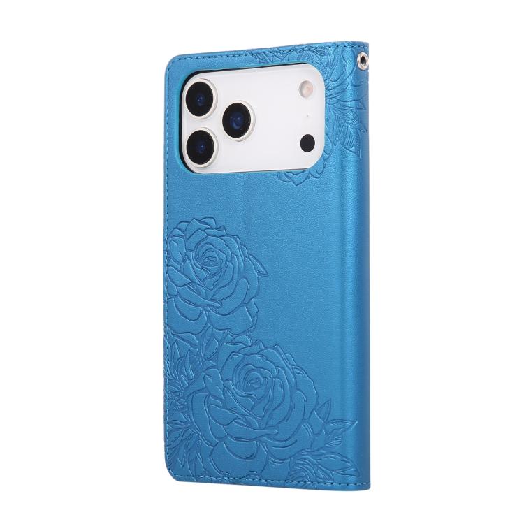 For iPhone 17 Pro Max Rose Flower Embossed 3-Card Slots Leather Phone Case