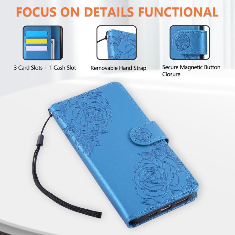 For iPhone 17 Pro Max Rose Flower Embossed 3-Card Slots Leather Phone Case