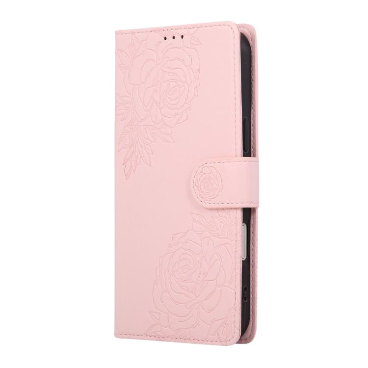 For iPhone 17 Pro Max Rose Flower Embossed 3-Card Slots Leather Phone Case