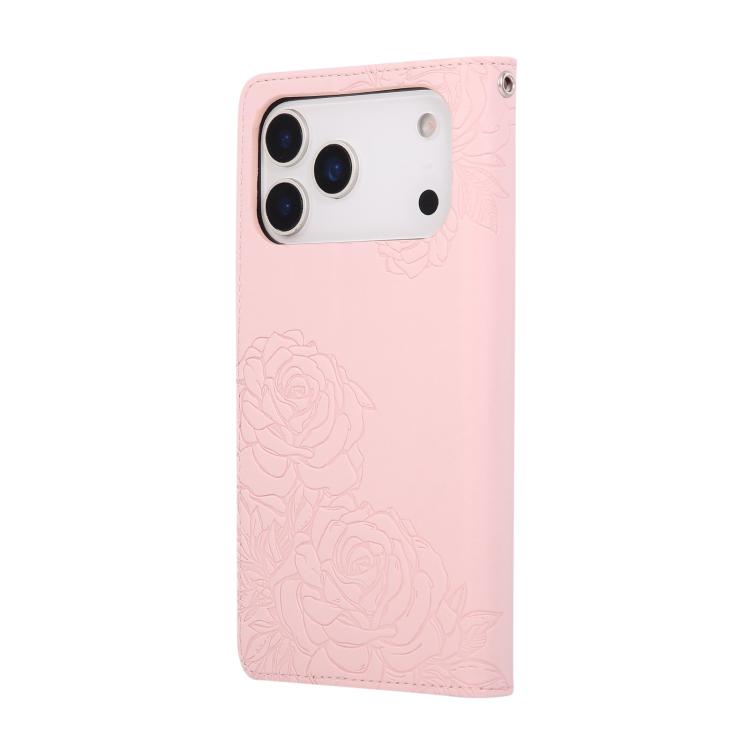 For iPhone 17 Pro Max Rose Flower Embossed 3-Card Slots Leather Phone Case