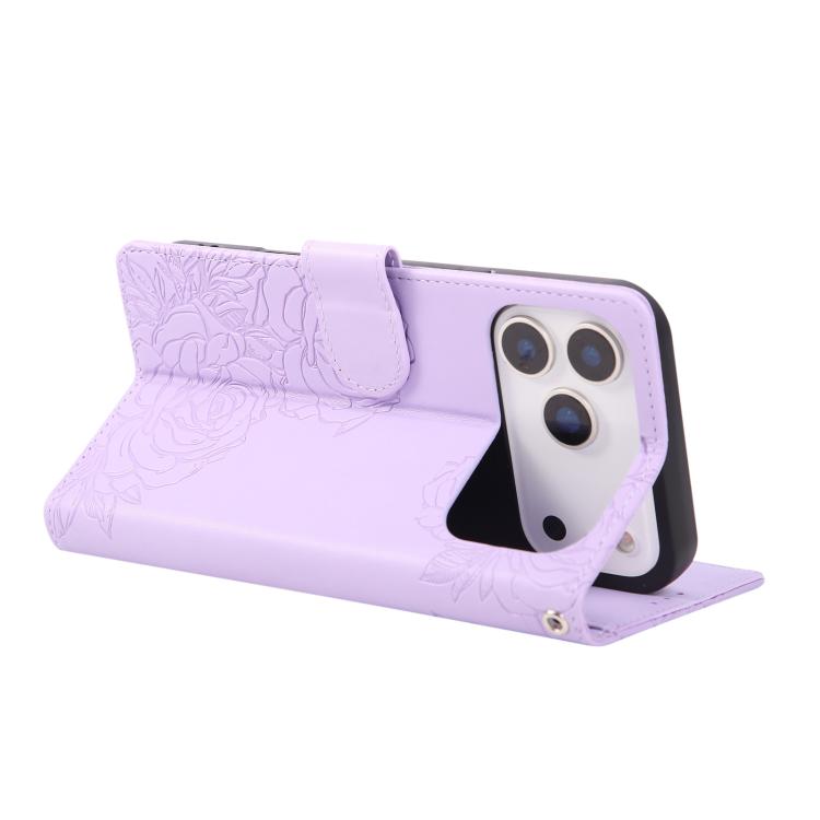 For iPhone 17 Pro Max Rose Flower Embossed 3-Card Slots Leather Phone Case