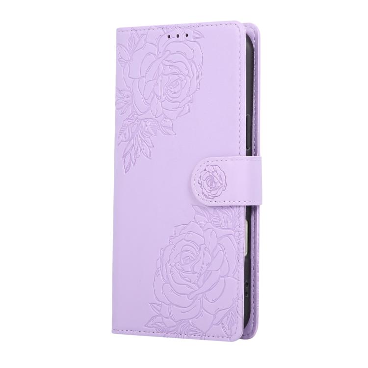 For iPhone 17 Pro Rose Flower Embossed 3-Card Slots Leather Phone Case