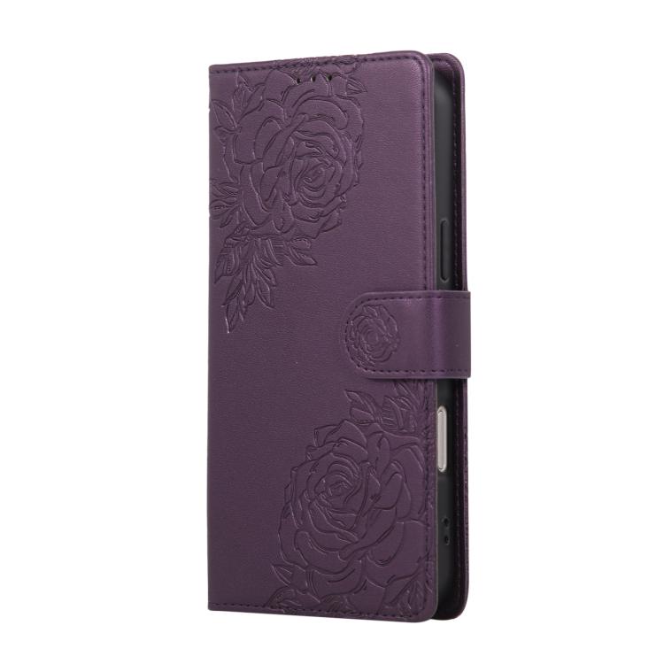 For iPhone 17 Pro Rose Flower Embossed 3-Card Slots Leather Phone Case