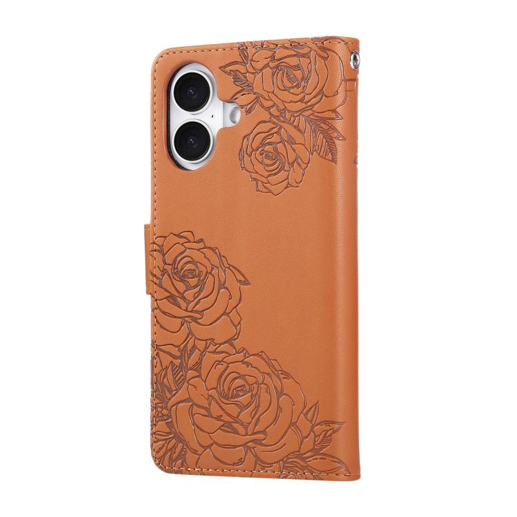For iPhone 17 Rose Flower Embossed 3-Card Slots Leather Phone Case
