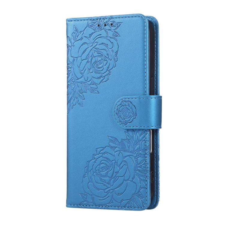 For iPhone 17 Rose Flower Embossed 3-Card Slots Leather Phone Case
