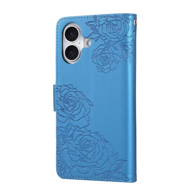 For iPhone 17 Rose Flower Embossed 3-Card Slots Leather Phone Case