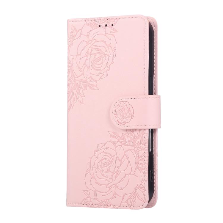 For iPhone 17 Rose Flower Embossed 3-Card Slots Leather Phone Case