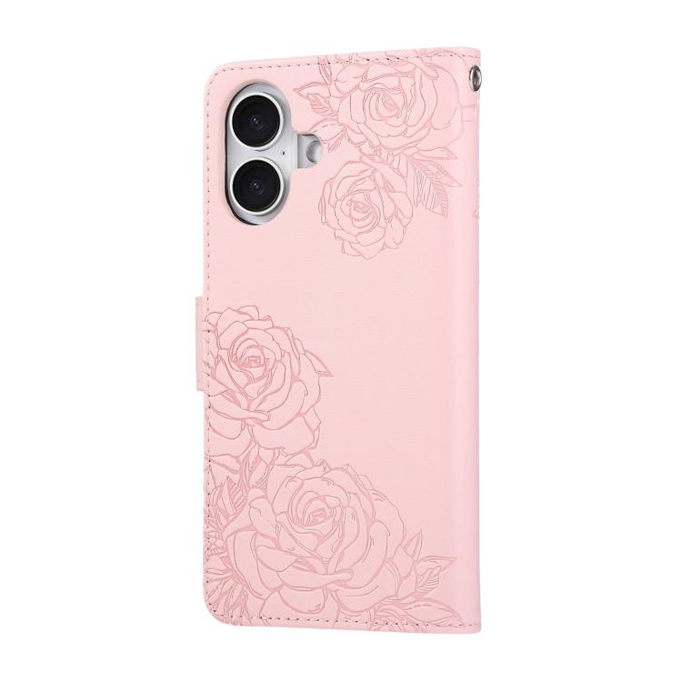 For iPhone 17 Rose Flower Embossed 3-Card Slots Leather Phone Case