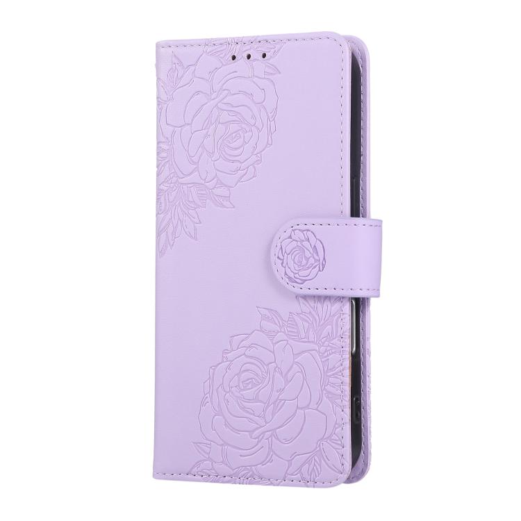 For iPhone 17 Rose Flower Embossed 3-Card Slots Leather Phone Case