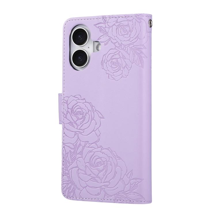 For iPhone 17 Rose Flower Embossed 3-Card Slots Leather Phone Case