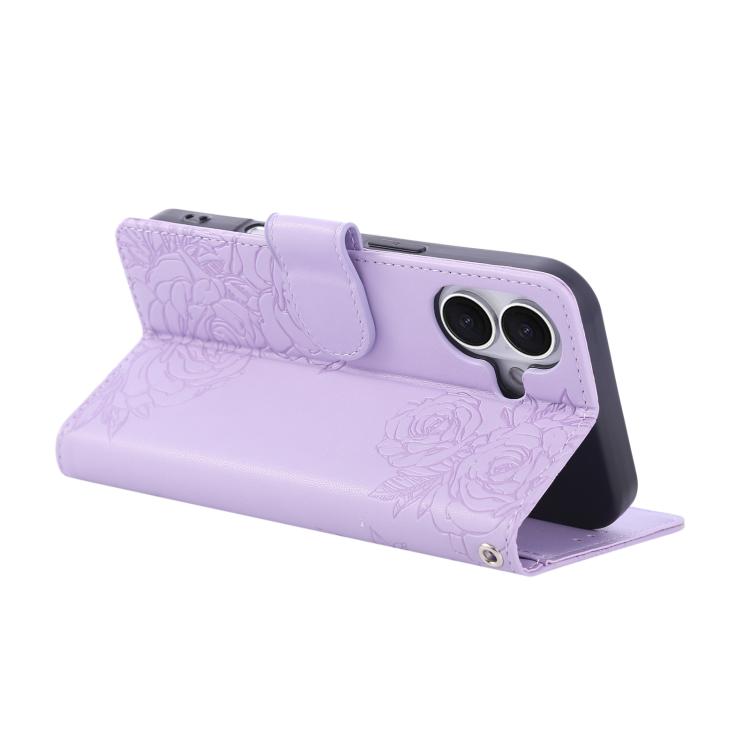 For iPhone 17 Rose Flower Embossed 3-Card Slots Leather Phone Case