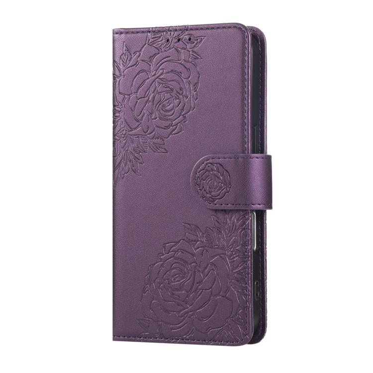 For iPhone 17 Rose Flower Embossed 3-Card Slots Leather Phone Case