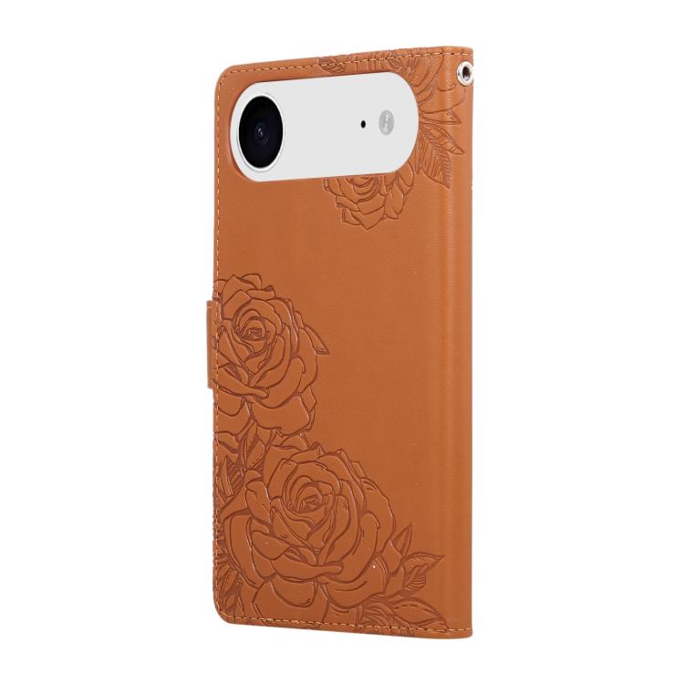 For iPhone Air Rose Flower Embossed 3-Card Slots Leather Phone Case
