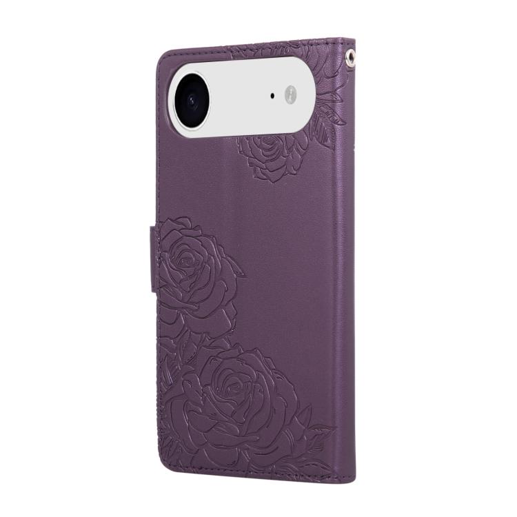 For iPhone Air Rose Flower Embossed 3-Card Slots Leather Phone Case