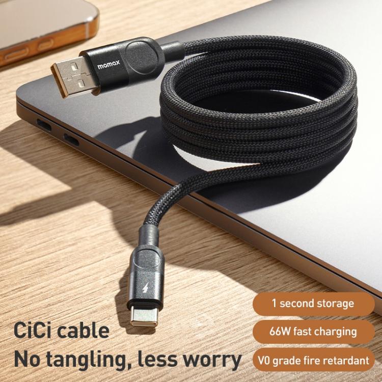 MOMAX Mag.Link DA57 66W USB to USB-C / Type-C Magnetic Braided Fast Charging Cable, Length:1m - Black