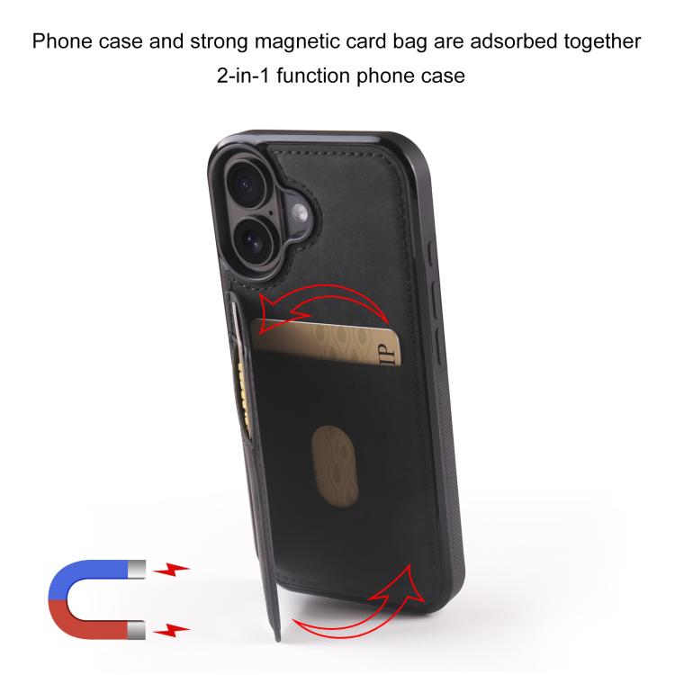 For iPhone 16 Forwenw F8 Series 2 in 1 Magnetic Card Slot Leather Phone Case