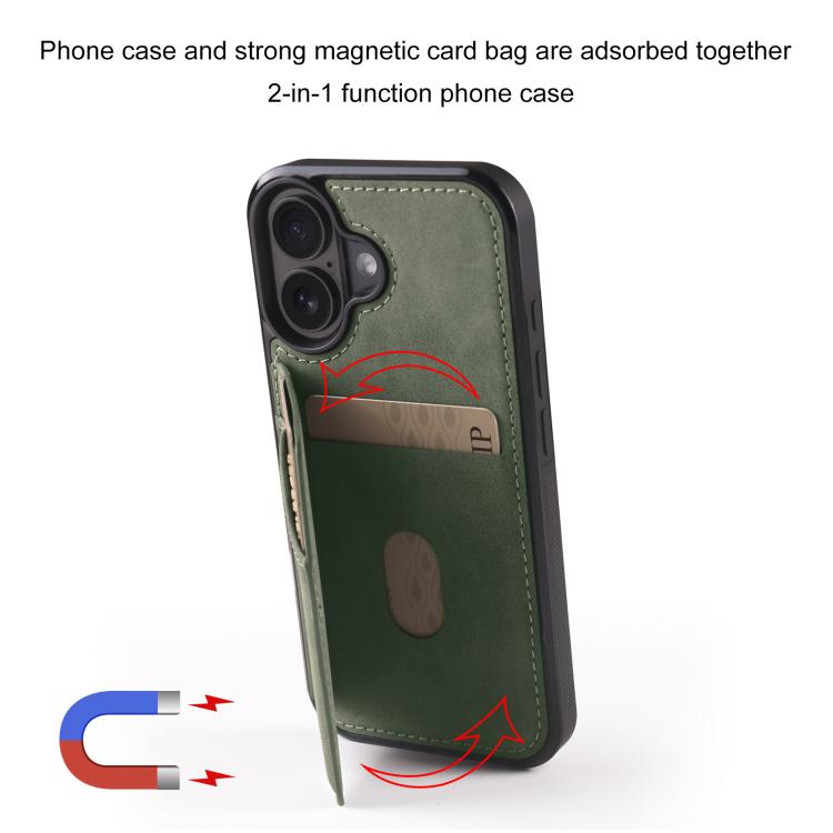For iPhone 16 Forwenw F8 Series 2 in 1 Magnetic Card Slot Leather Phone Case