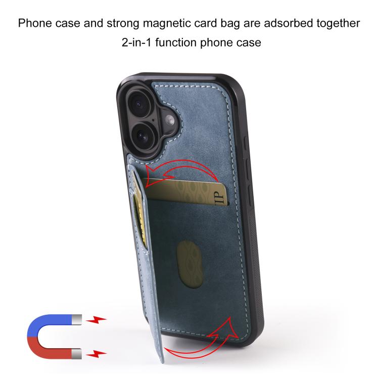 For iPhone 16 Forwenw F8 Series 2 in 1 Magnetic Card Slot Leather Phone Case
