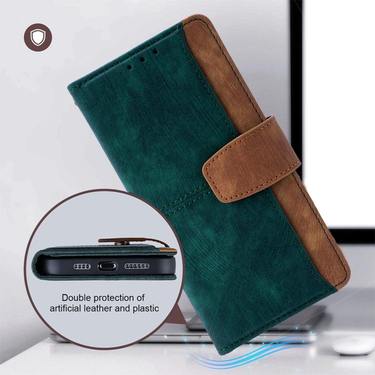 For iPhone 14 Plus Color Stitching Skin Feel Leather RFID Blocking Phone Case
