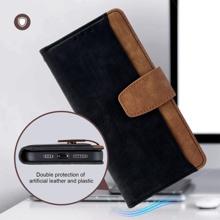 For iPhone 13 Color Stitching Skin Feel Leather RFID Blocking Phone Case