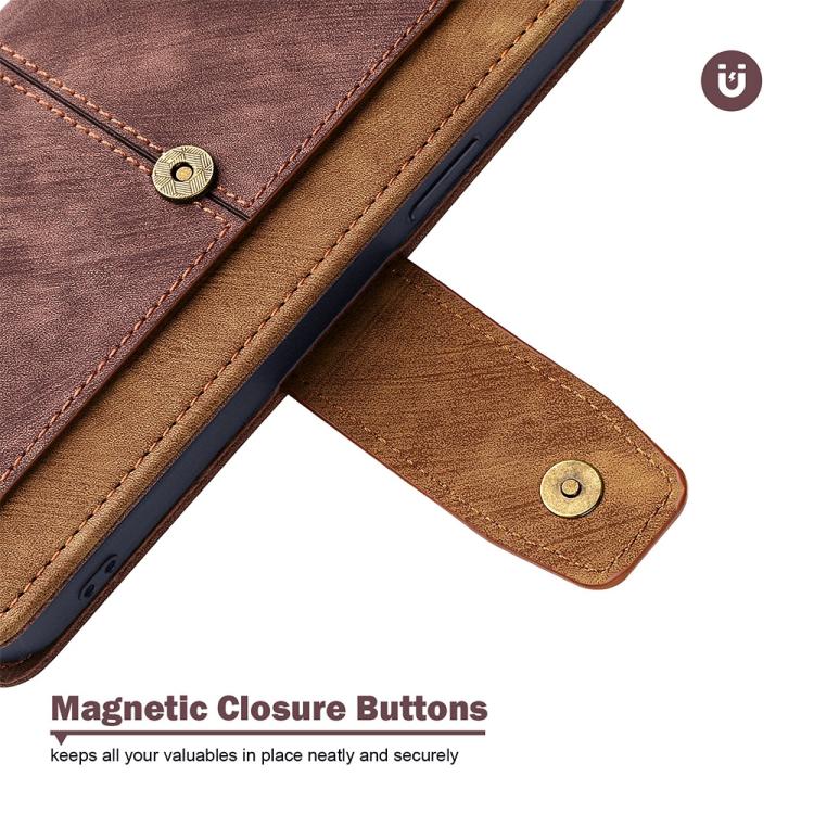 For iPhone 13 Color Stitching Skin Feel Leather RFID Blocking Phone Case