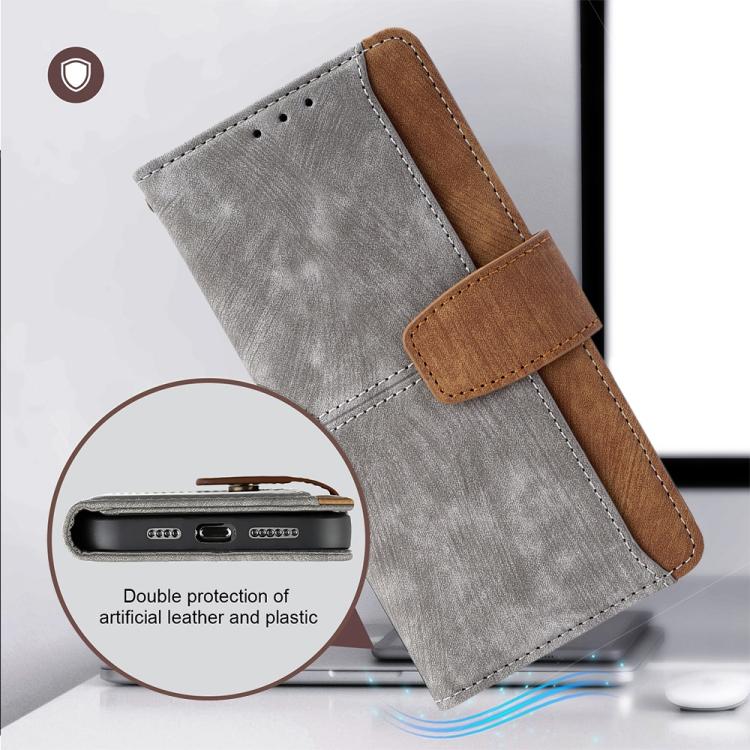 For iPhone 13 Color Stitching Skin Feel Leather RFID Blocking Phone Case