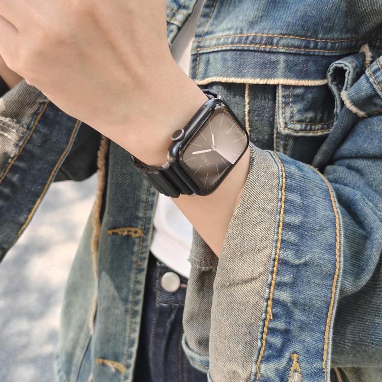 For Apple Watch 46mm / 49mm / 45mm / 44mm I-shaped Three-piece Leather Magnetic Watch Band