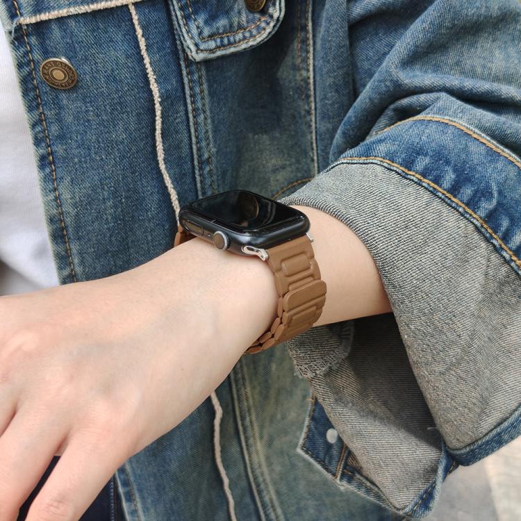 For Apple Watch 46mm / 49mm / 45mm / 44mm I-shaped Three-piece Leather Magnetic Watch Band