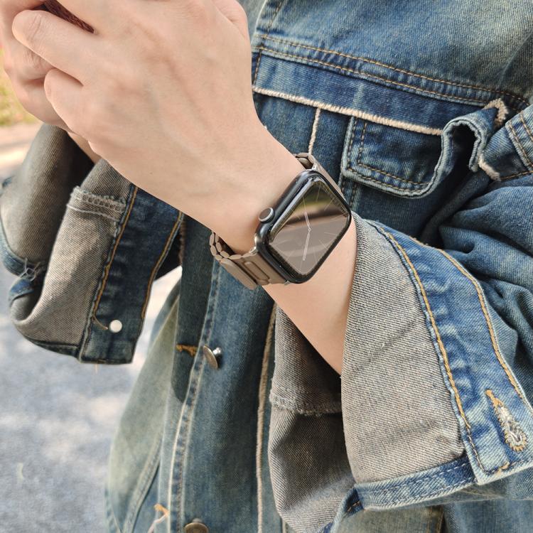 For Apple Watch 42mm / 41mm / 40mm / 38mm I-shaped Three-piece Leather Magnetic Watch Band