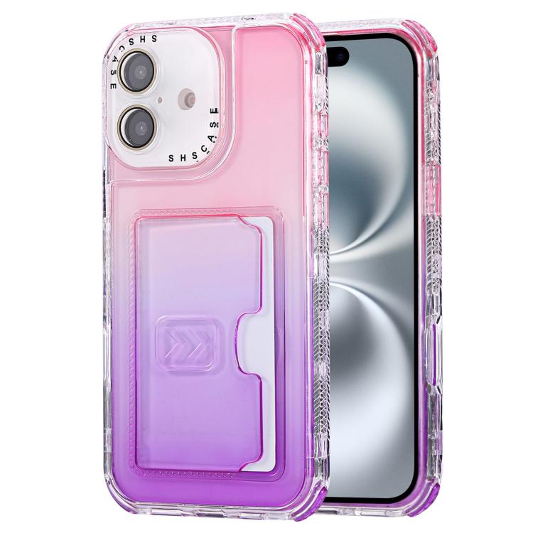 For iPhone 16 Plus Gradient Color TPU + PC Card Slot Full Coverage Phone Case