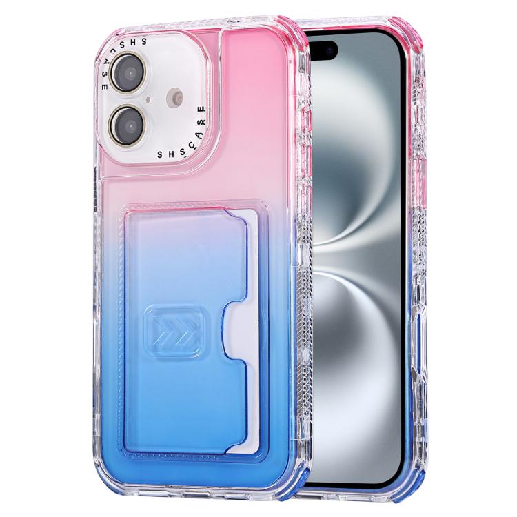 For iPhone 16 Gradient Color TPU + PC Card Slot Full Coverage Phone Case