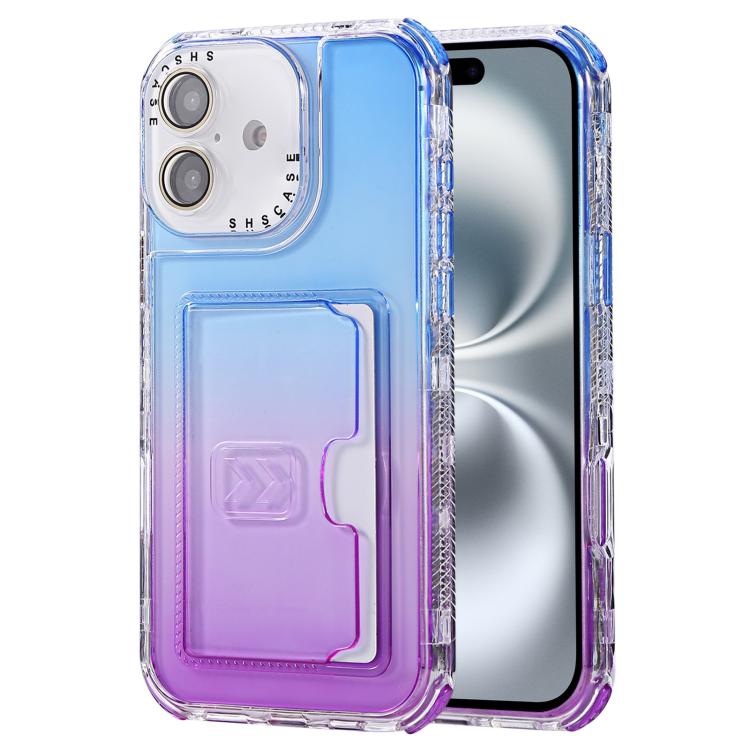 For iPhone 16 Gradient Color TPU + PC Card Slot Full Coverage Phone Case