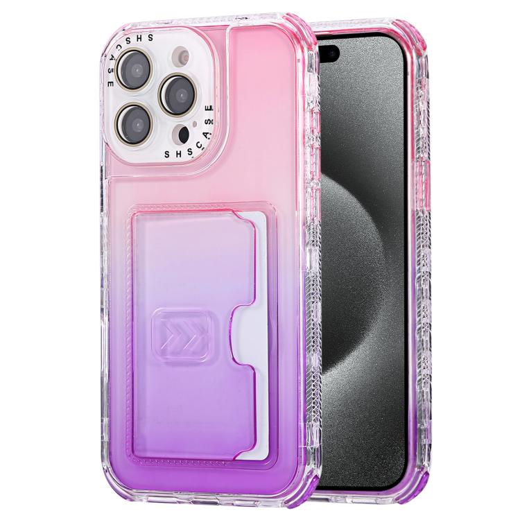 For iPhone 15 Pro Max Gradient Color TPU + PC Card Slot Full Coverage Phone Case
