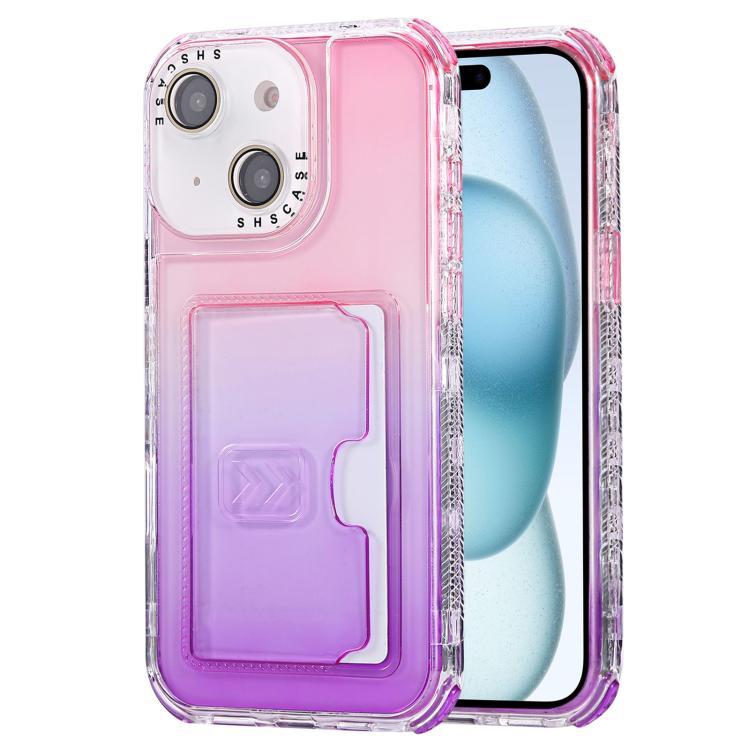For iPhone 15 Plus Gradient Color TPU + PC Card Slot Full Coverage Phone Case