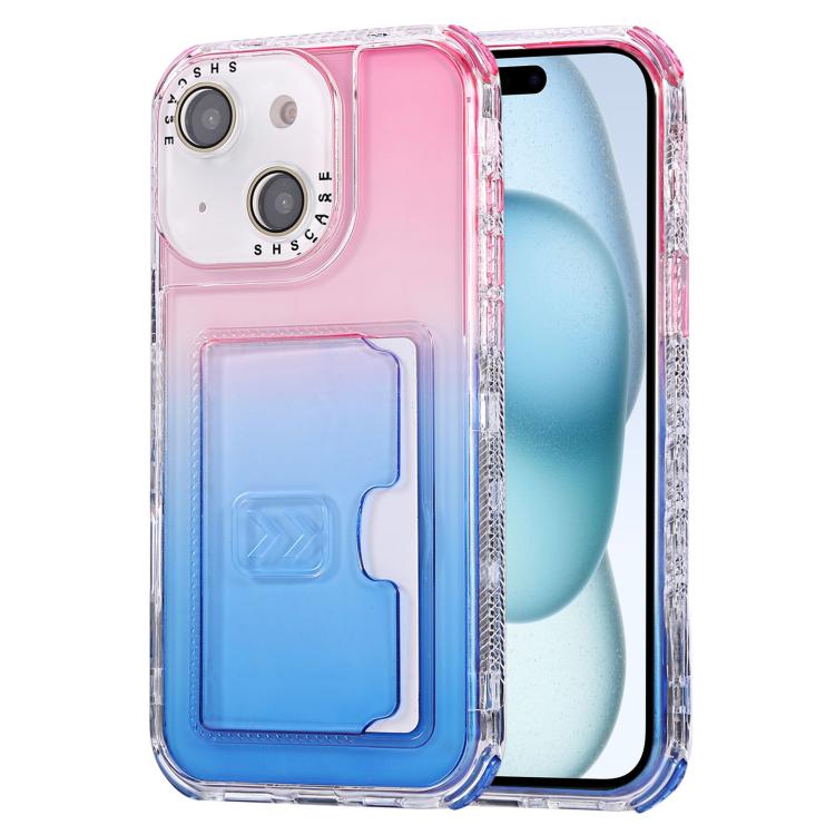 For iPhone 15 Plus Gradient Color TPU + PC Card Slot Full Coverage Phone Case