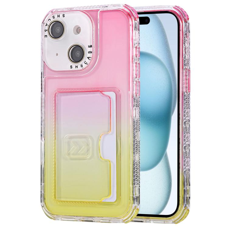 For iPhone 15 Plus Gradient Color TPU + PC Card Slot Full Coverage Phone Case