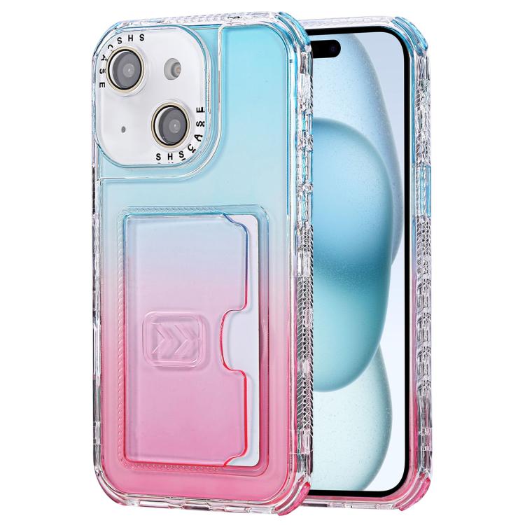 For iPhone 15 Plus Gradient Color TPU + PC Card Slot Full Coverage Phone Case