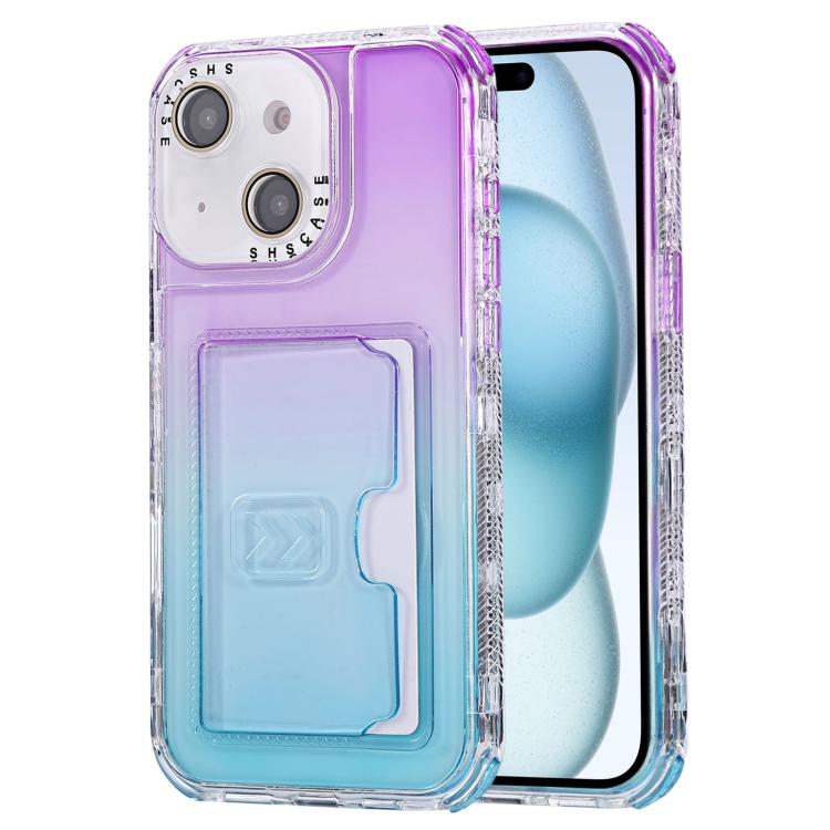 For iPhone 15 Plus Gradient Color TPU + PC Card Slot Full Coverage Phone Case
